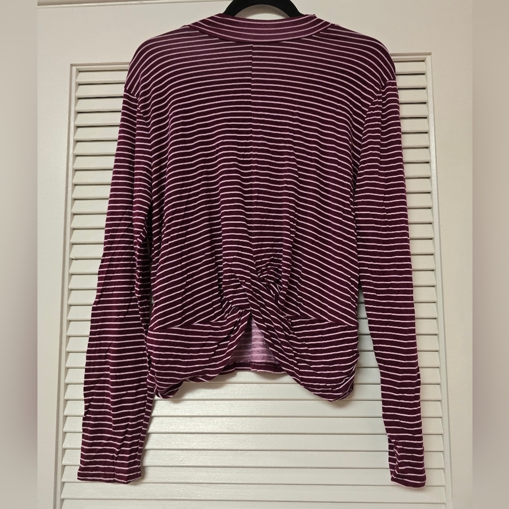 Ambiance - (Plus-Size) Striped Long-Sleeve Faux Tie Detail Top